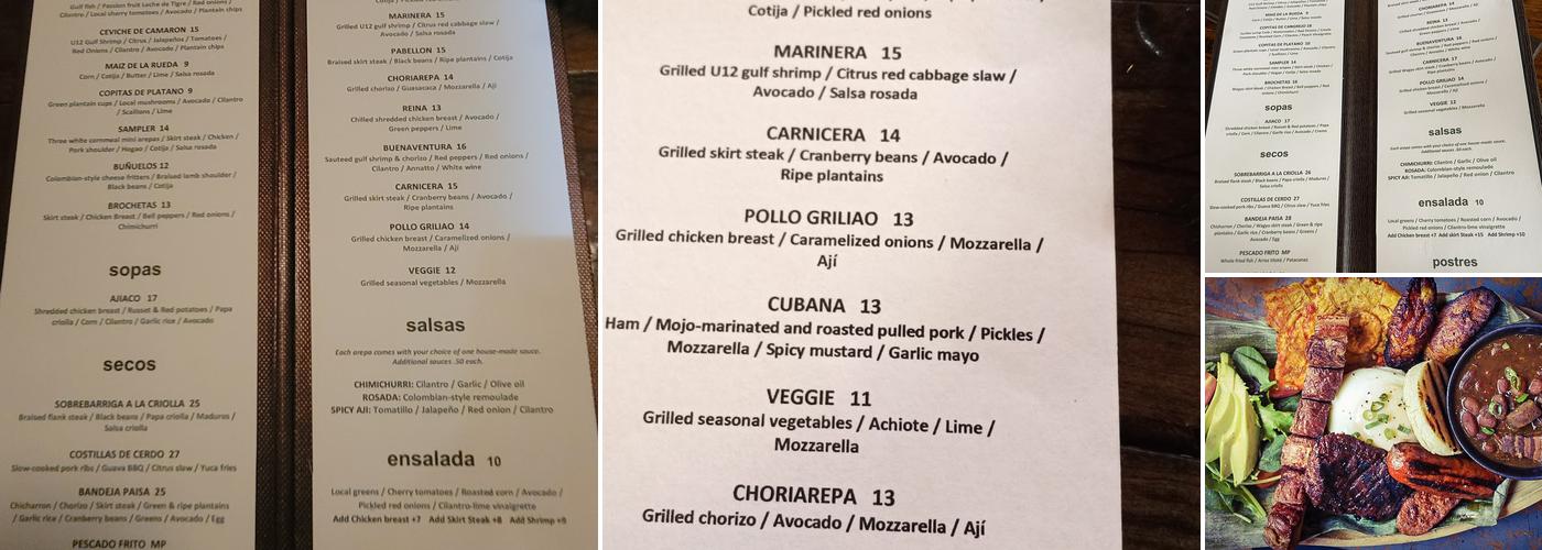 Maïs Arepas Menu