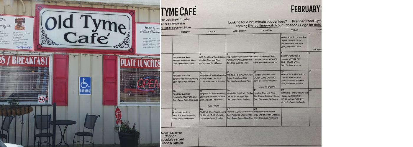 Old Tyme Cafe Menu