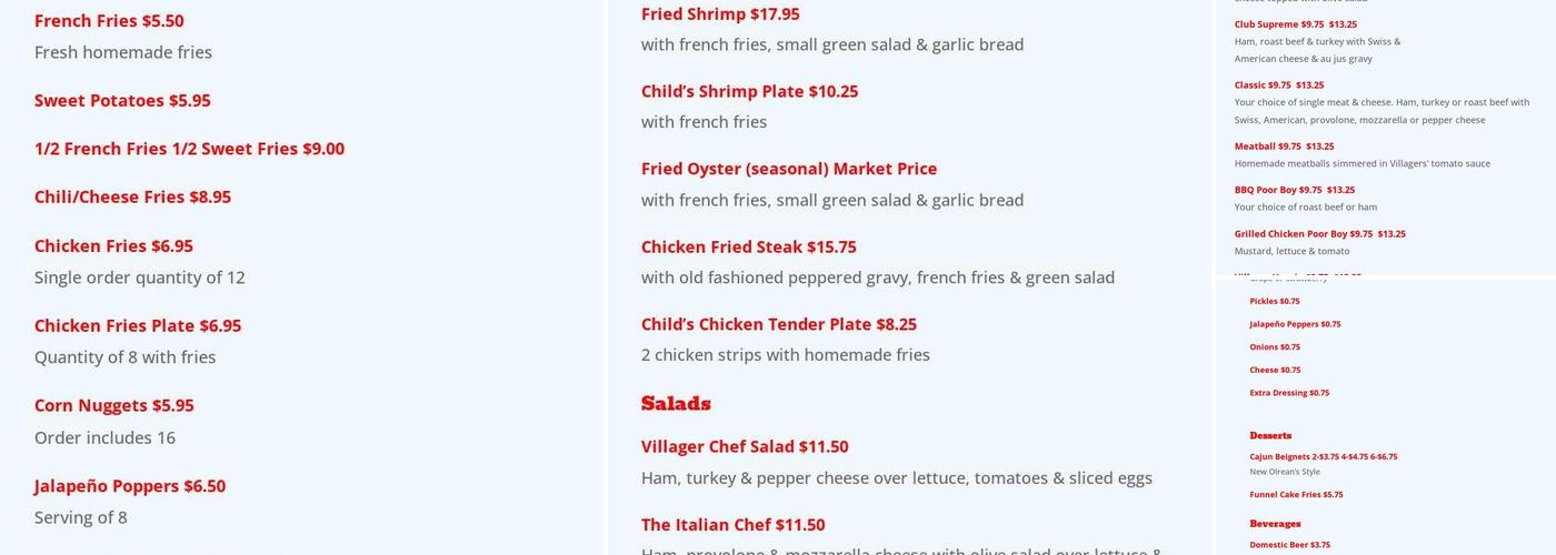 Villager's Cafe Menu