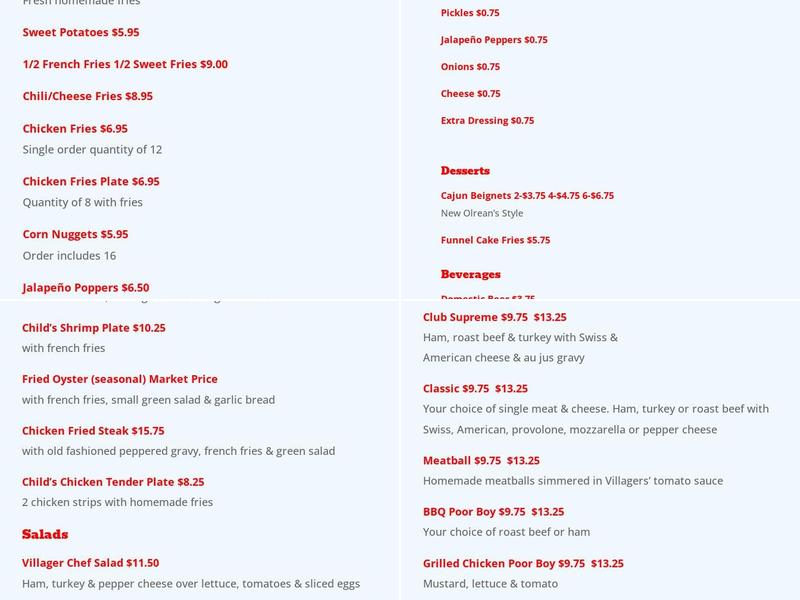 Villager's Cafe Menu