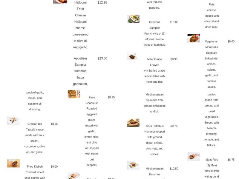 Zeus Menu