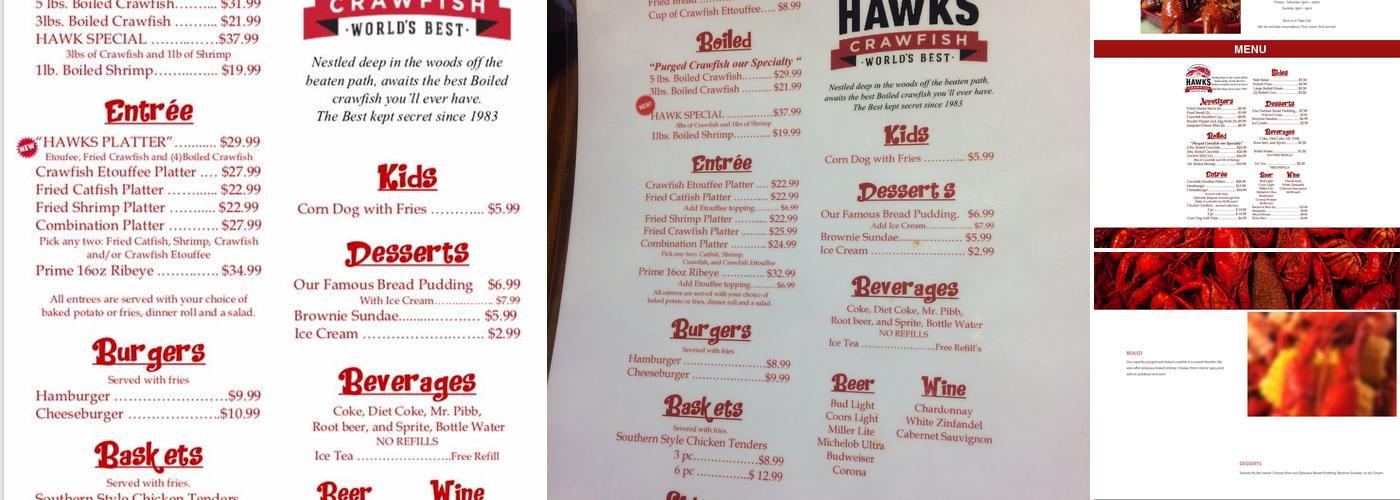 Hawk's Restaurant Menu