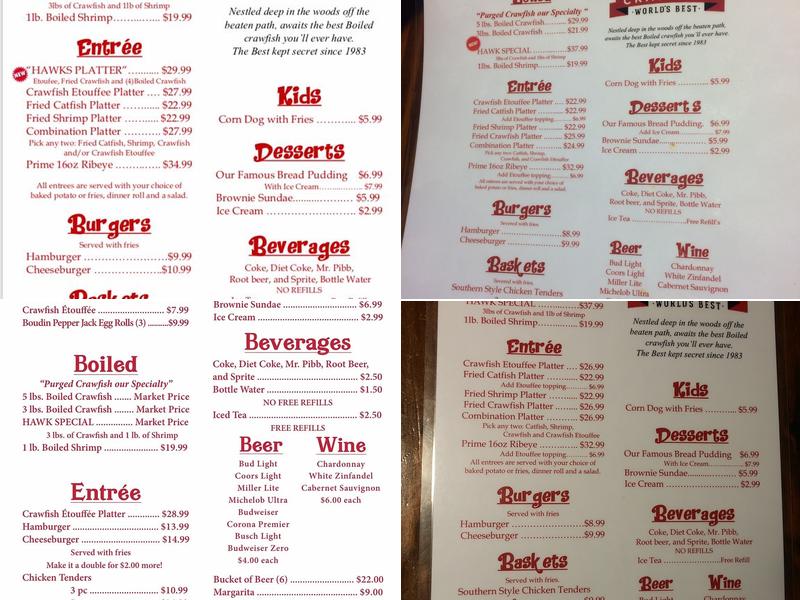 Hawk's Restaurant Menu