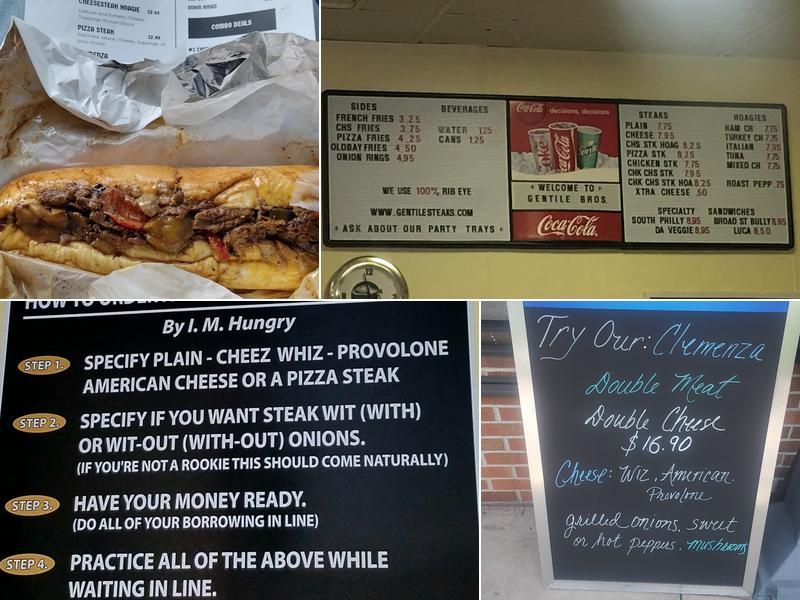 Gentile's Authentic Philadelphia Cheesesteaks Menu