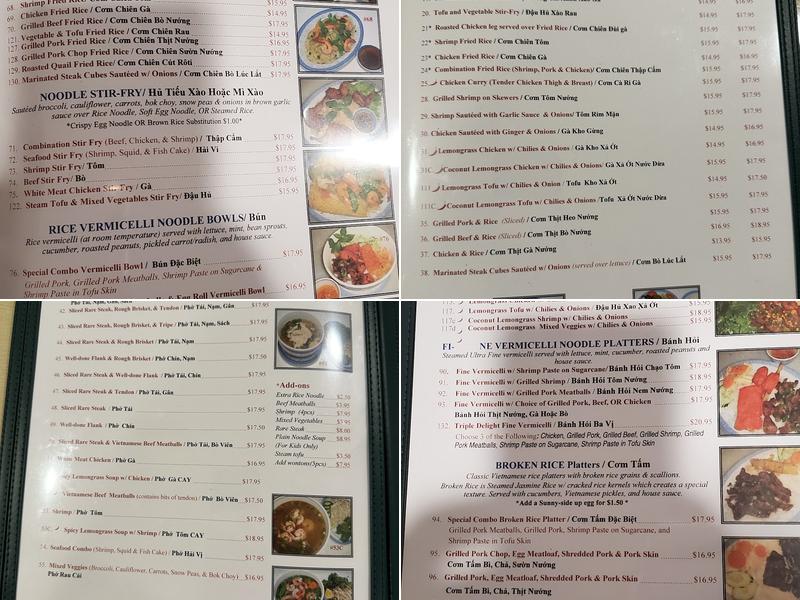 Phở Cali Menu