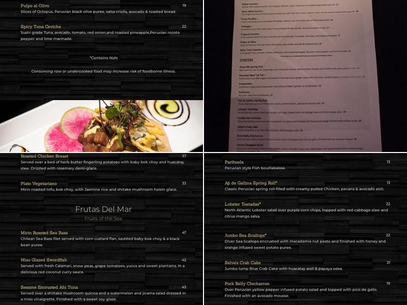 Selva Downtown Sarasota Menu