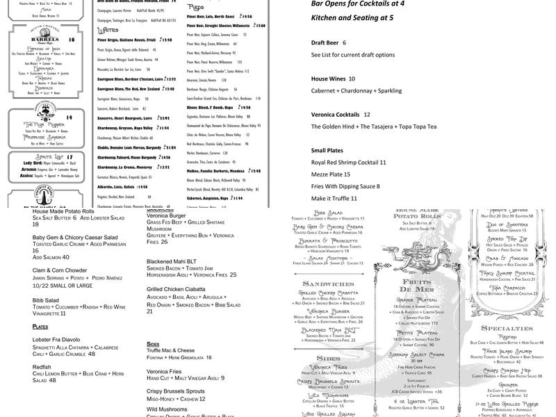 Veronica Fish and Oyster Menu