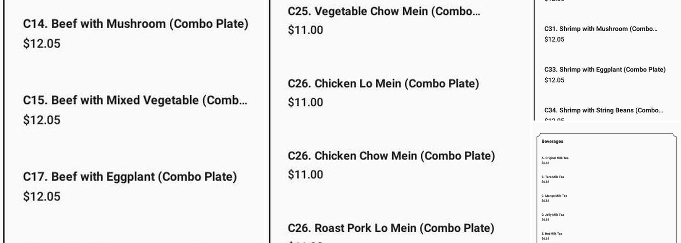 New Special Chinese Restaurant Menu