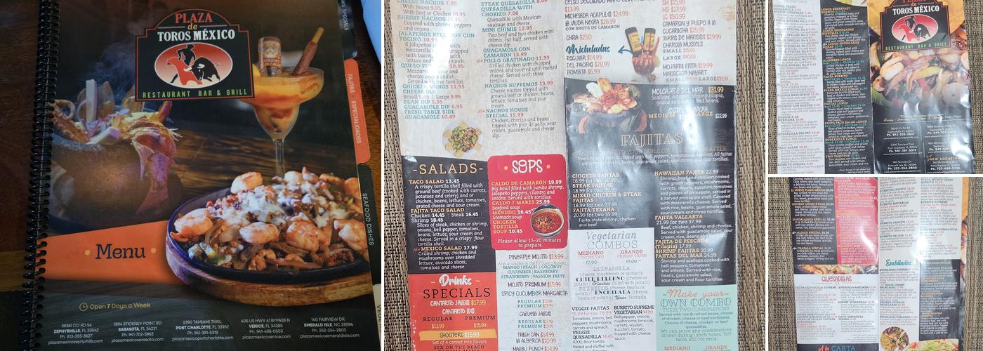 Plaza Mexico Restaurant Bar & Grill Menu