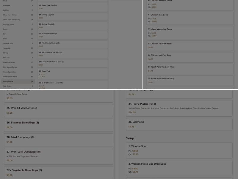 Wah Luck Kitchen Menu