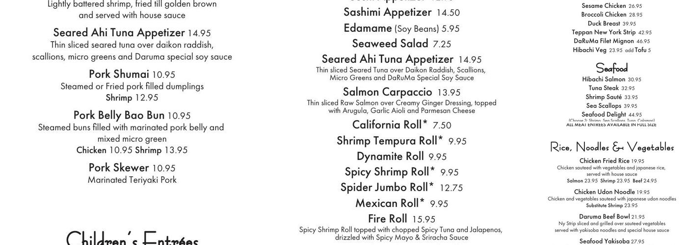 Daruma North Sarasota - Japanese Steakhouse & Sushi Lounge Menu
