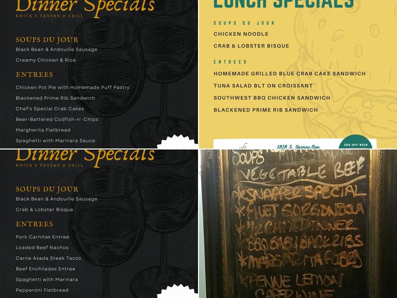 Knick's Tavern & Grill Menu