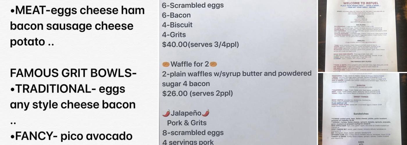 Refuel Cafe Menu