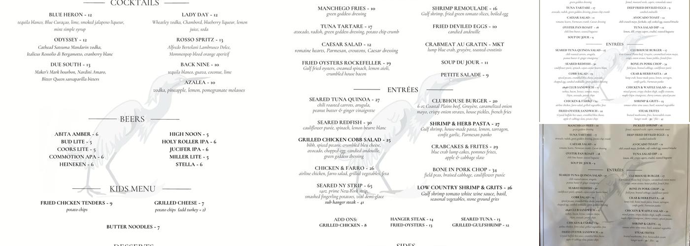 Audubon Clubhouse by Dickie Brennan & Co. Menu