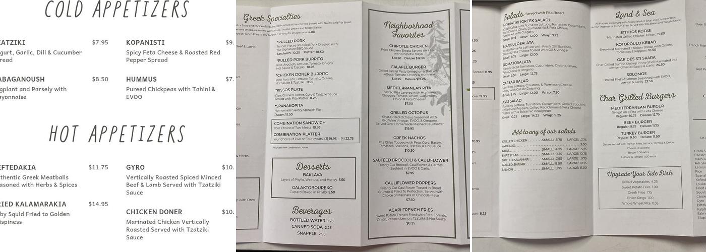 Avli the little Greek kitchen Menu