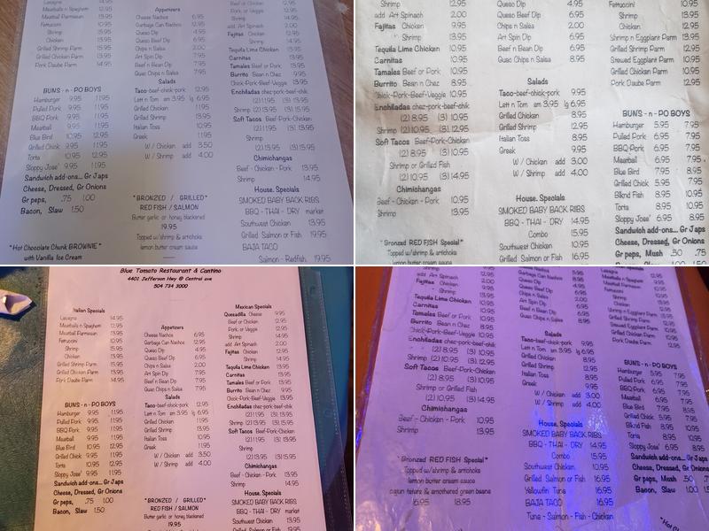 Blue Tomato Menu