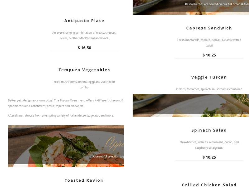 The Tuscan Oven Pizzeria Menu