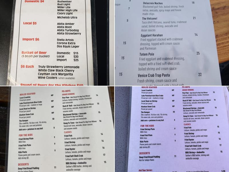 Seithers Seafood Menu