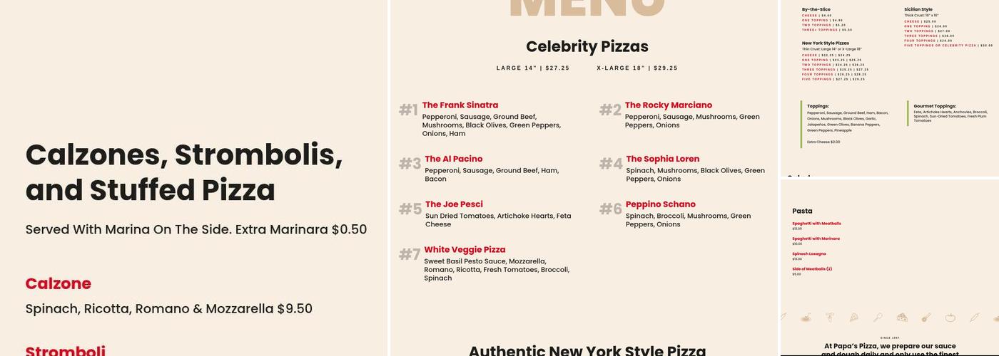 Papa's Pizza Menu