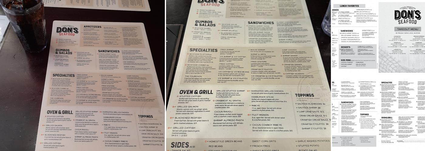 Don’s Seafood - Metairie Menu