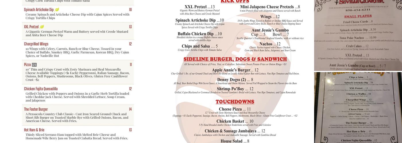 Seville Quarter Menu