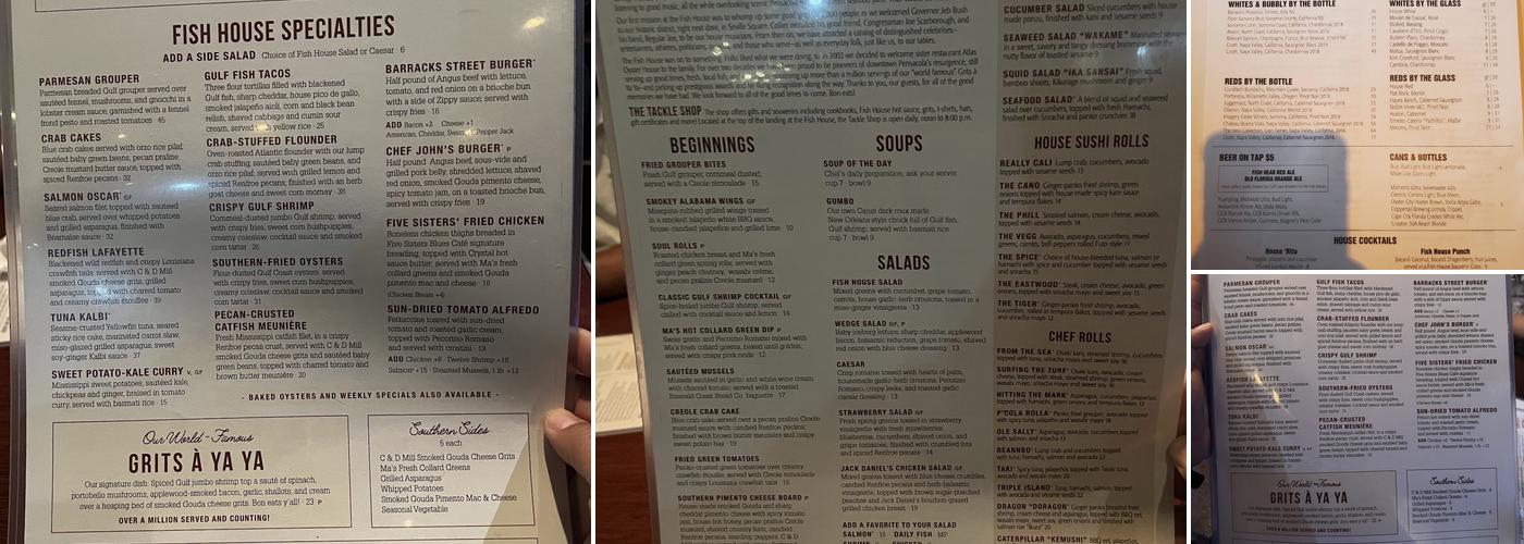 The Fish House Menu