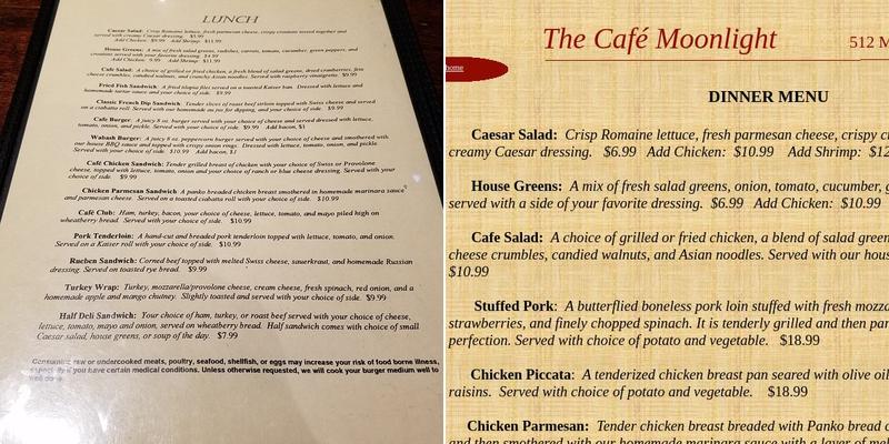 The Cafe Moonlight Menu