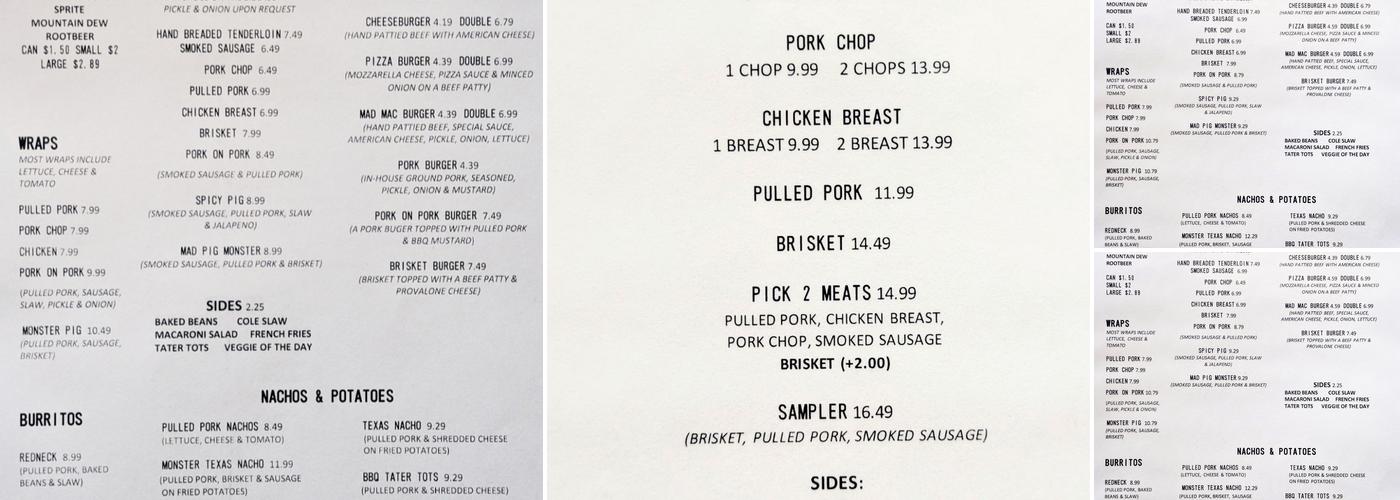 Mad Pig Bar-B-Q Menu
