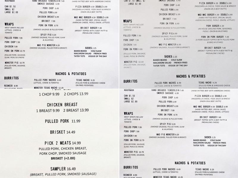Mad Pig Bar-B-Q Menu