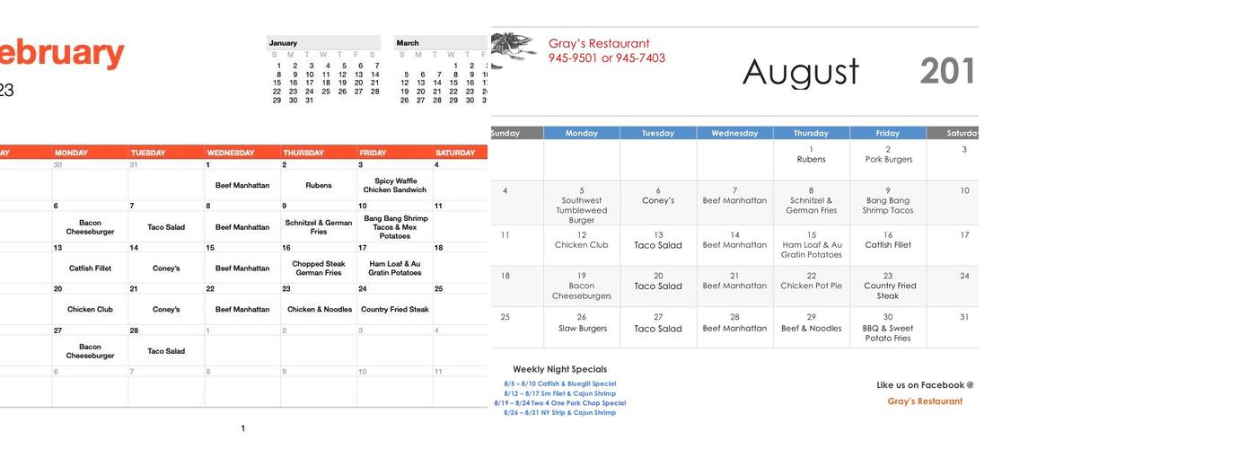 Gray's Menu