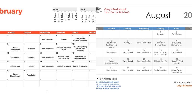 Gray's Menu