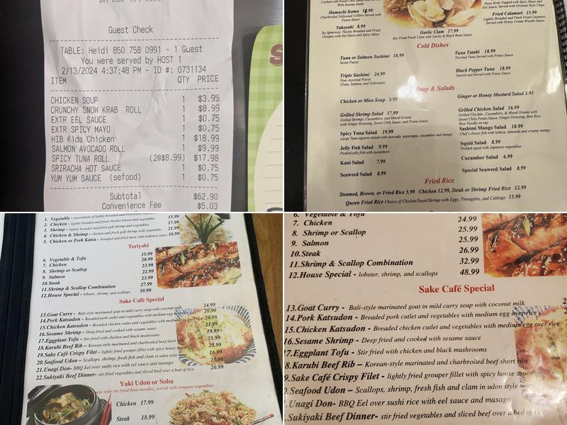 Sake Cafe Pensacola Menu