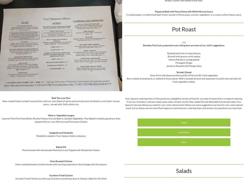 Four Seasons Catering & Eatery Menu