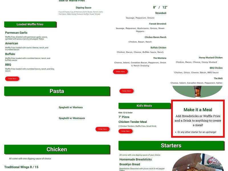 Byron Bobe's Pizza House Menu