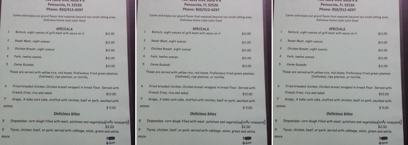 AARON'S LA UNION LATINA Menu