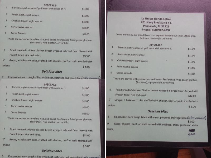 AARON'S LA UNION LATINA Menu