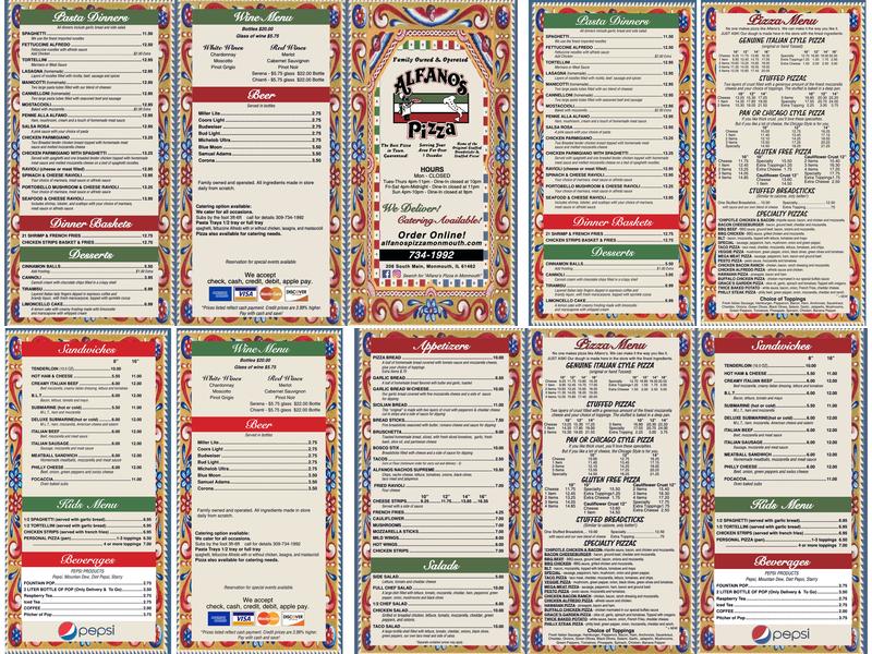 Alfano's Pizzeria Menu