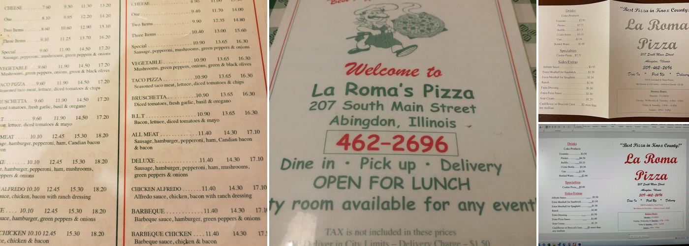 La Roma Pizza Menu