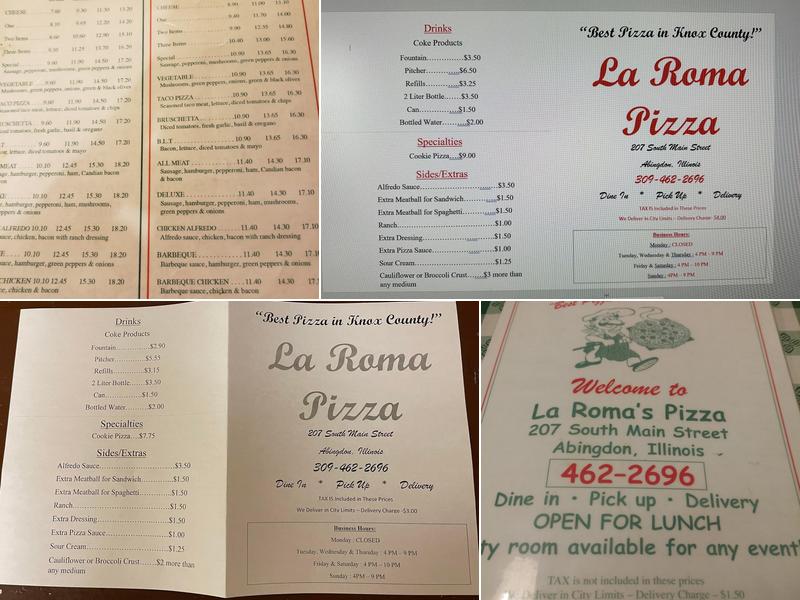 La Roma Pizza Menu