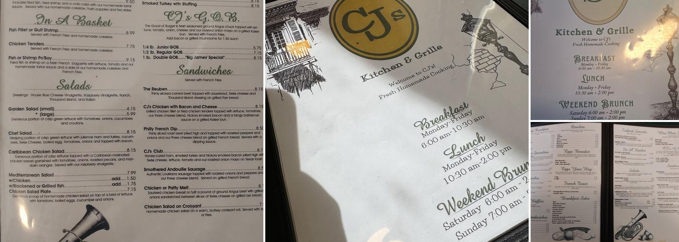 CJ'S Kitchen & Grille Menu