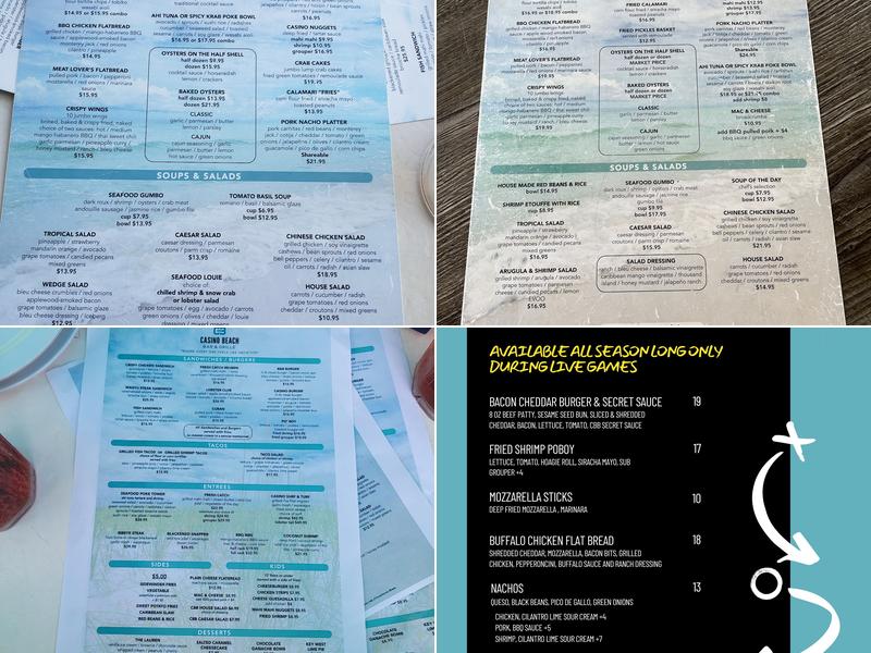 Casino Beach Bar & Grille Menu