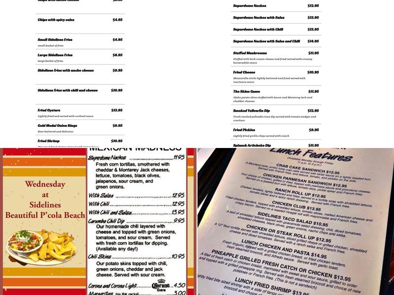 Sidelines Sports Bar and Restaurant Menu