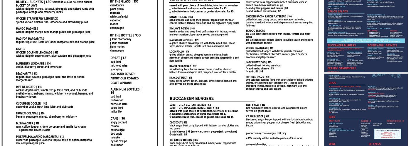 Riptides Grill & Tiki Bar Pensacola Beach Menu