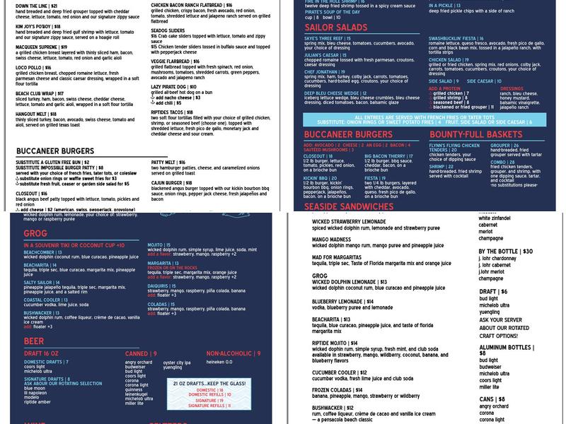Riptides Grill & Tiki Bar Pensacola Beach Menu