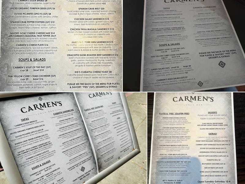 Carmen's Lunch Bar & Tapas Menu