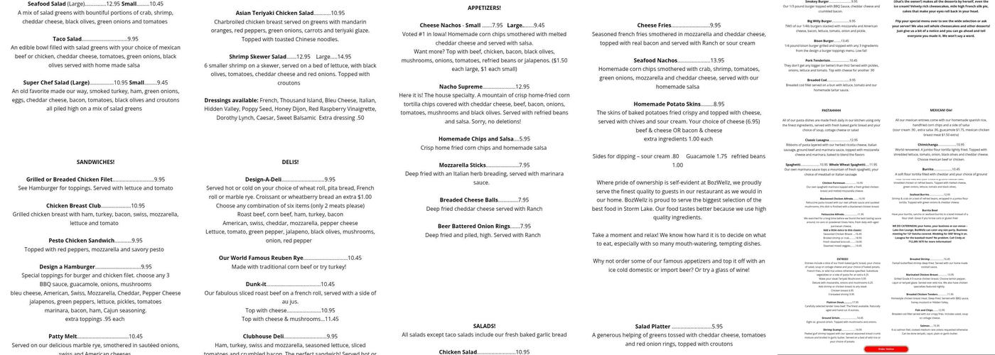 BozWellz Pub and Eaterie Menu