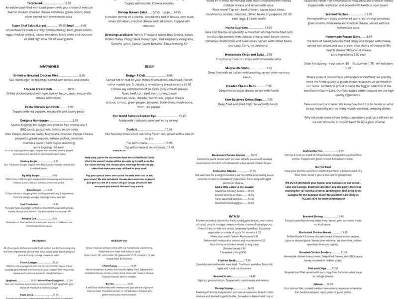 BozWellz Pub and Eaterie Menu