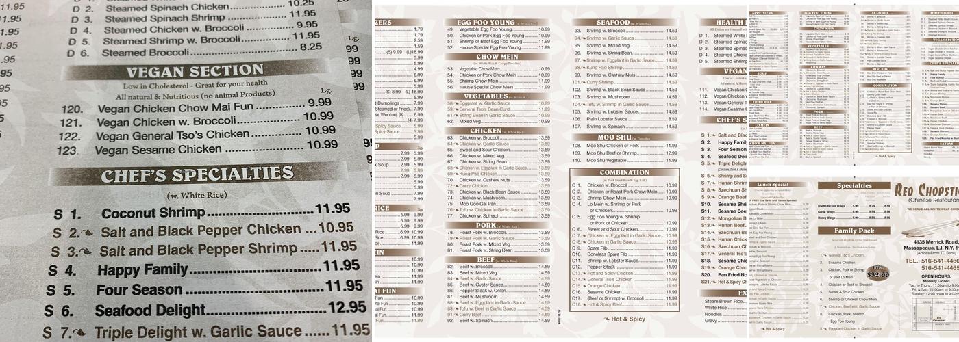 Red Chopsticks Menu