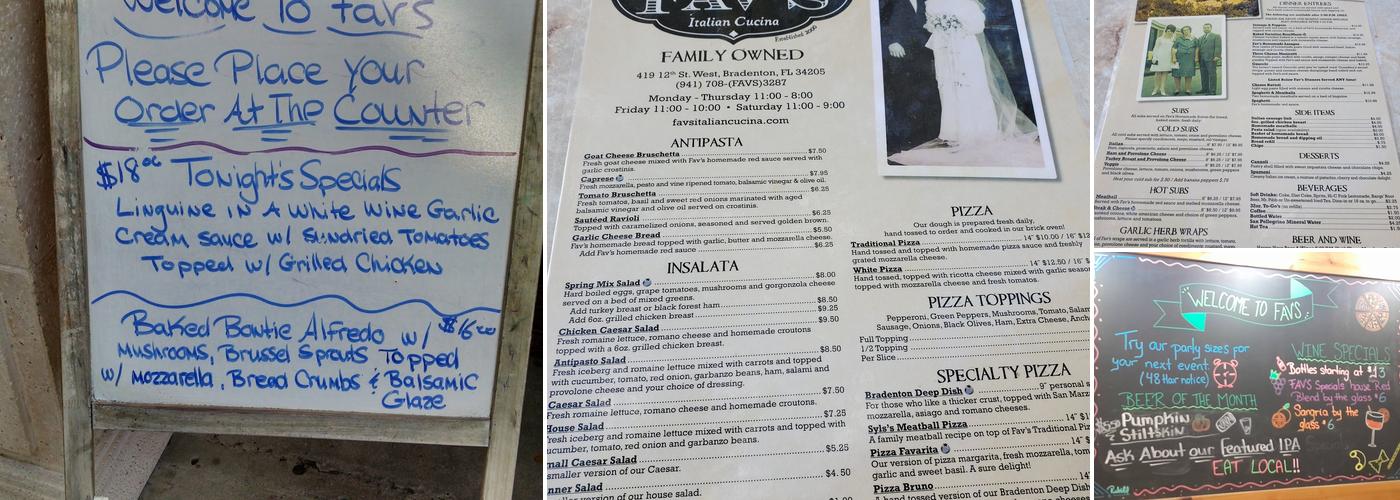 Fav's Italian Cucina Menu