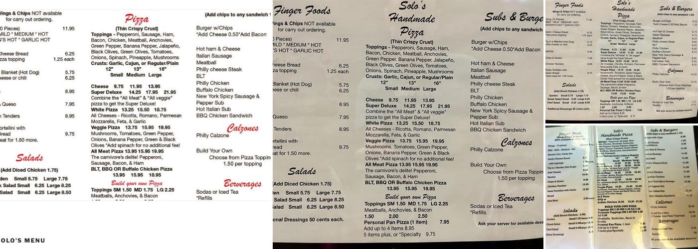 Solo's Pizza Menu
